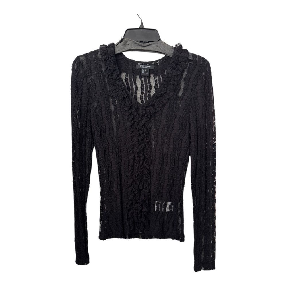 Karen Kane Lifestyle Black Lace Long Sleeve Top - Picture 4 of 6